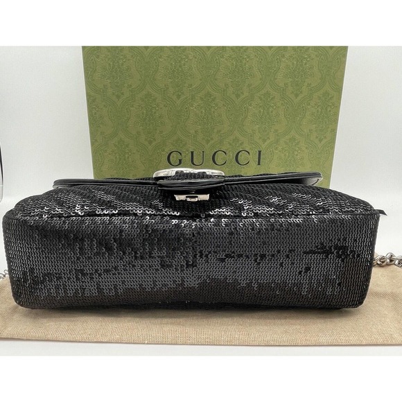 NEW GUCCI MARMONT SEQUIN LEATHER BLACK CROSSBODY SHOULDER BAG PURSE AUTH BOX! - Picture 12 of 16